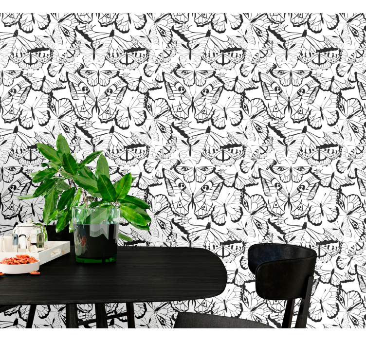 Elegant black and white motif butterflies wallpaper - TenStickers