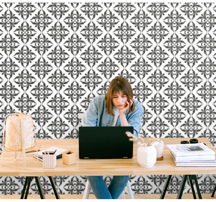 Elegant black floral wallpaper office - TenStickers