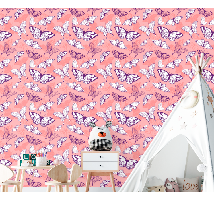 Flying pink motif butterflies wallpaper - TenStickers