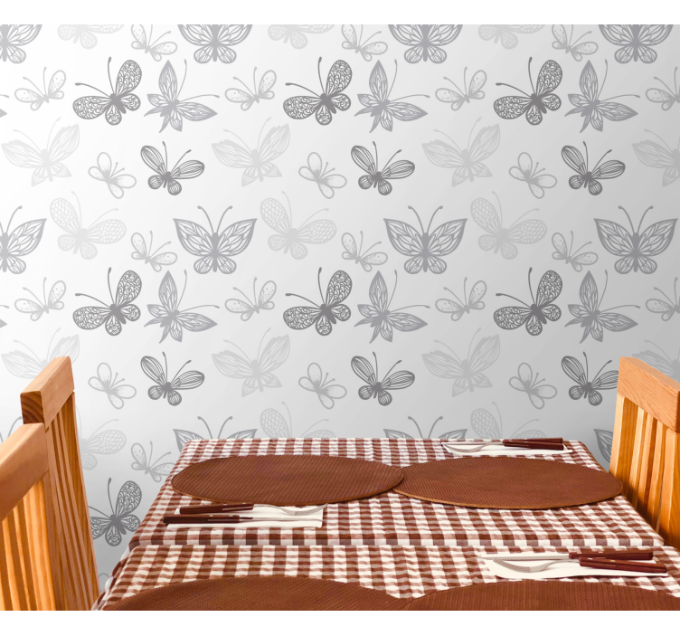 Elegant gray pattern butterflies wallpaper - TenStickers