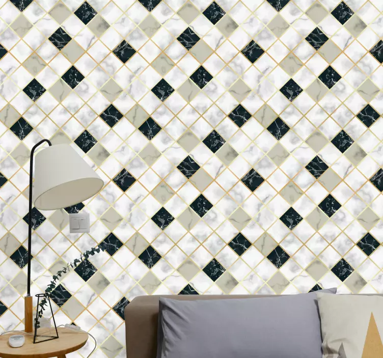 Elegant Diamond Pattern marble effect wallpaper - TenStickers