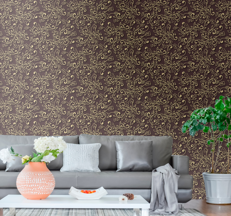 Elegant floral swirls living area wallpaper - TenStickers