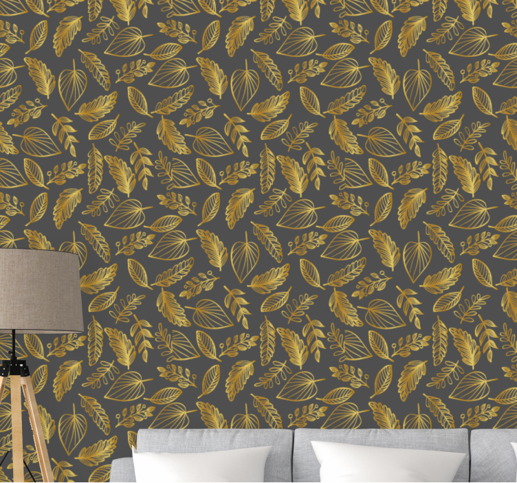Elegant golden effect pattern leaves wallpaper - TenStickers