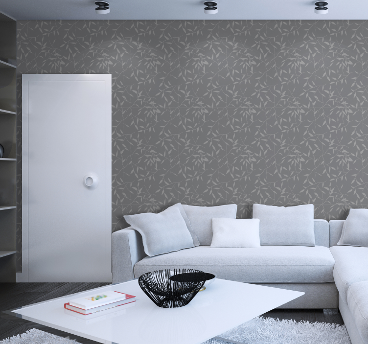 Elegant gray motif leaves wallpaper - TenStickers