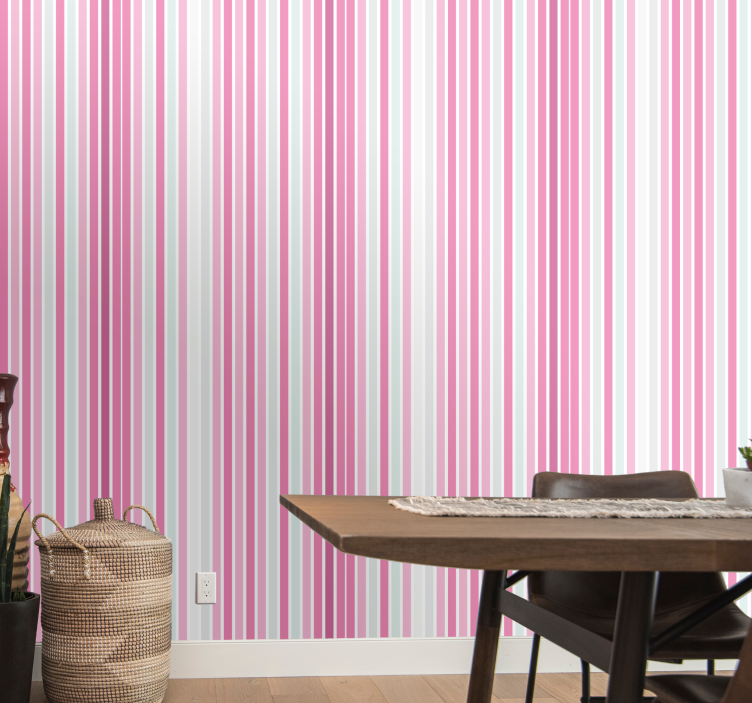 Elegant pink and white motif wallpaper vertically striped - TenStickers