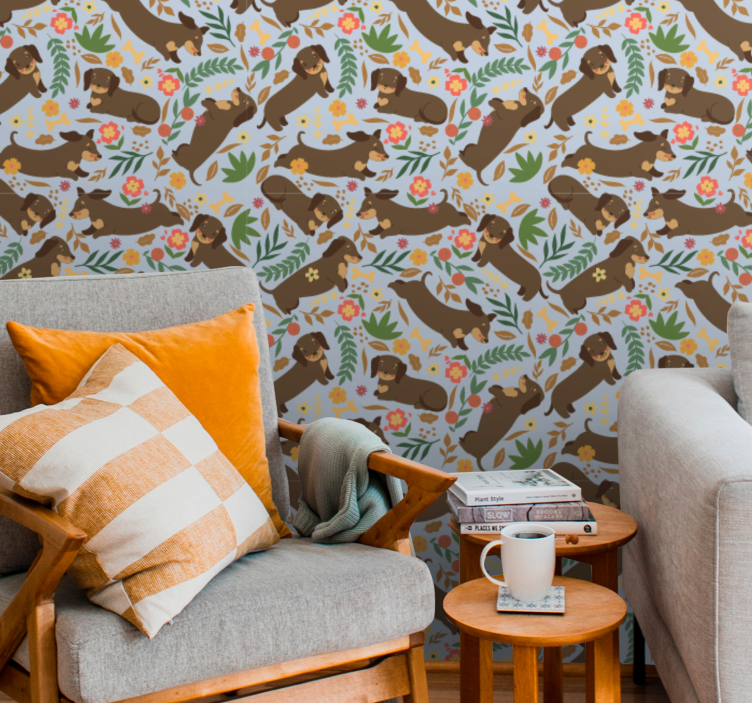 Elephant Floral Pattern cute dog wallpaper - TenStickers