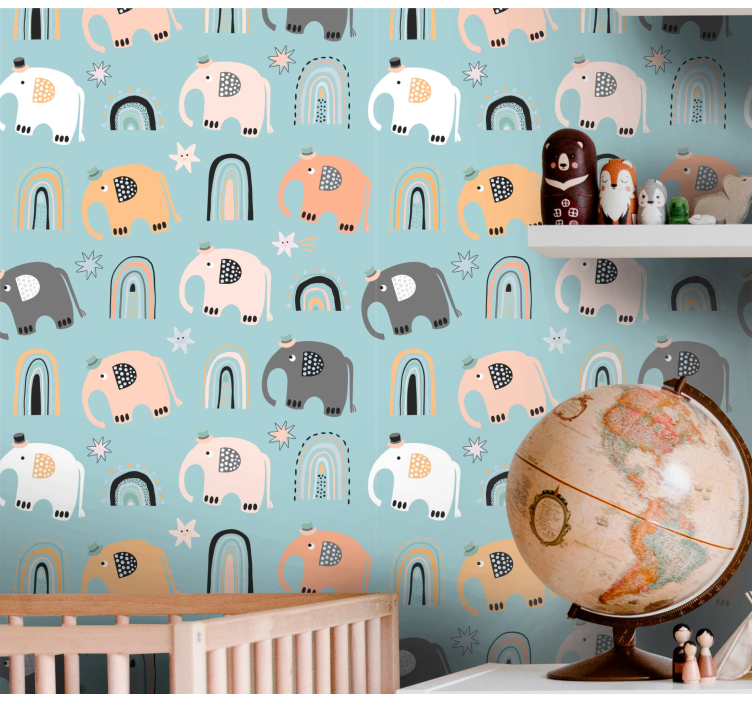 Elephant Rainbow Motifs children's wallpaper - TenStickers