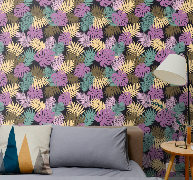 Colorful exotic foliage living area wallpaper - TenStickers