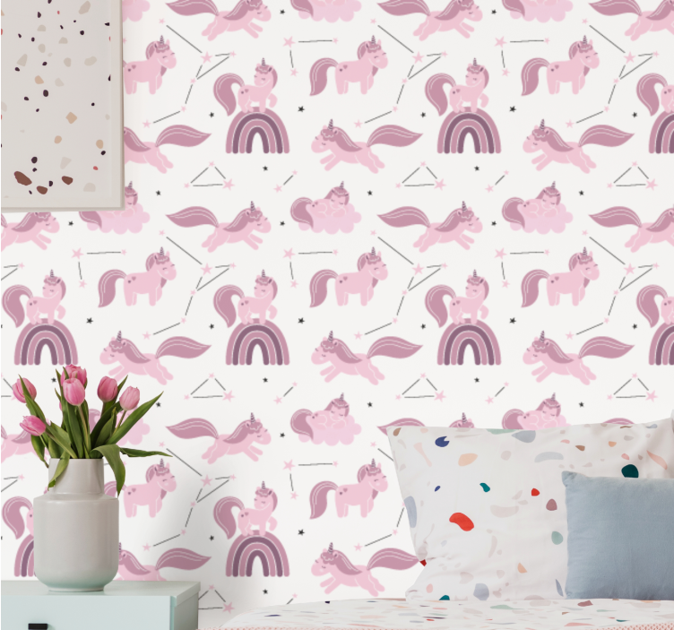 Fantasy Unicorn Pattern children's wallpaper - TenStickers