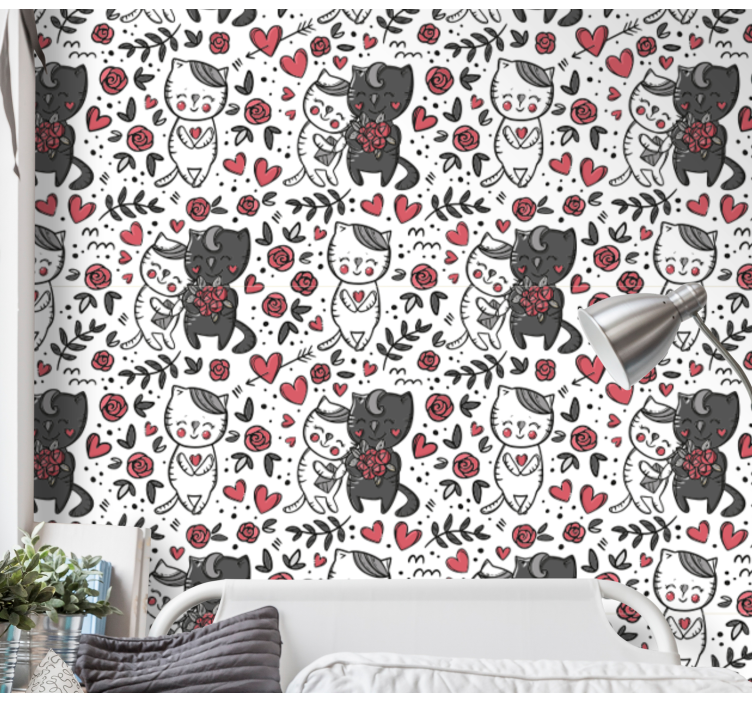 Feline Floral Delight cats wallpaper - TenStickers