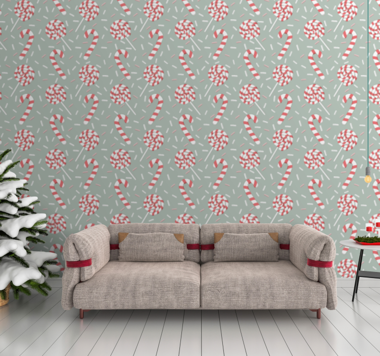 Festive Candy Pattern holiday christmas wallpaper - TenStickers