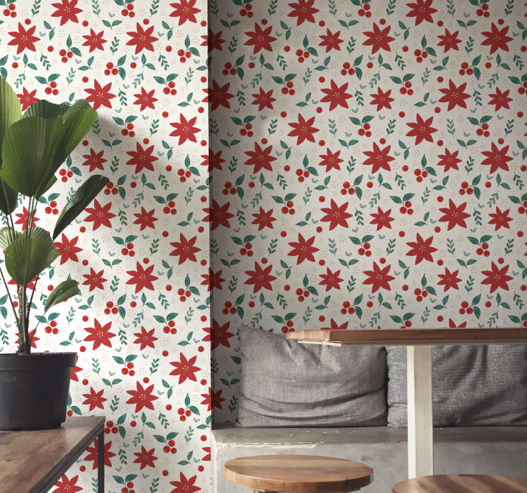 Festive Poinsettias Pattern holiday christmas wallpaper - TenStickers