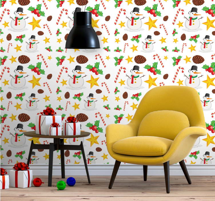 Festive Snowman Pattern holiday christmas wallpaper - TenStickers