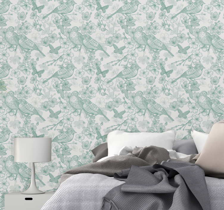 Floral Avian Motif birds in wallpaper - TenStickers
