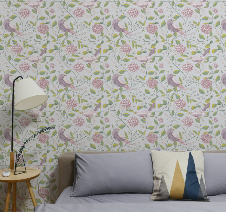 Floral bird arrangement master bedroom wallpaper - TenStickers