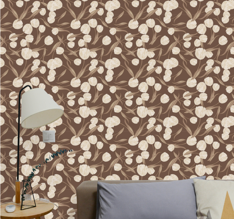 Floral Brown Pattern flowers wallpaper - TenStickers