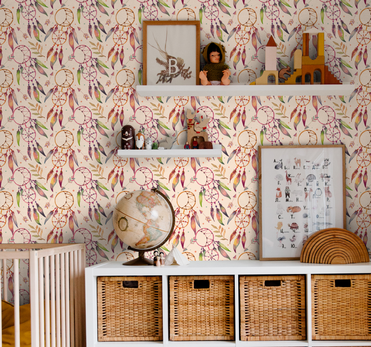 Floral Dreamcatcher Pattern children's wallpaper - TenStickers