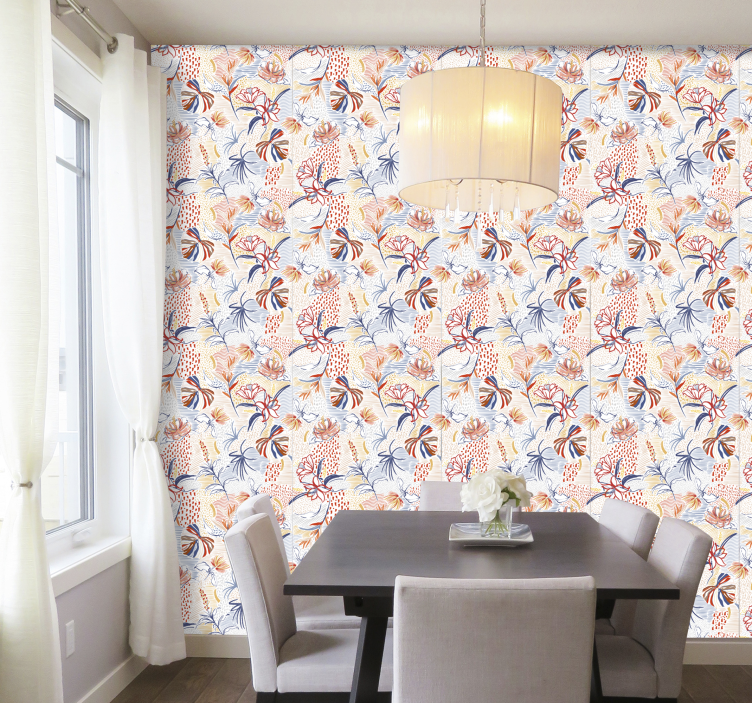 Floral elegance design wallpaper for dining area - TenStickers