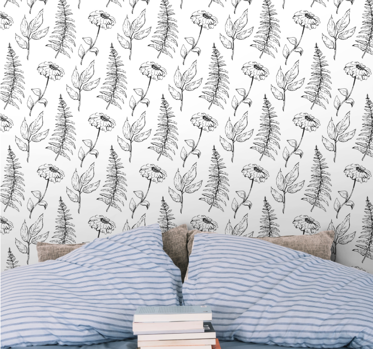 Floral Fern Pattern flowers wallpaper - TenStickers