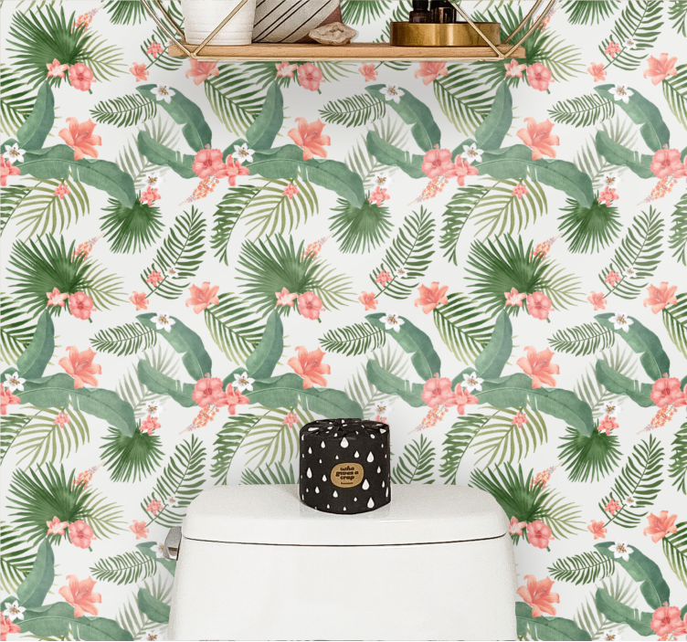 Floral Greenery Pattern jungle themed wallpaper - TenStickers