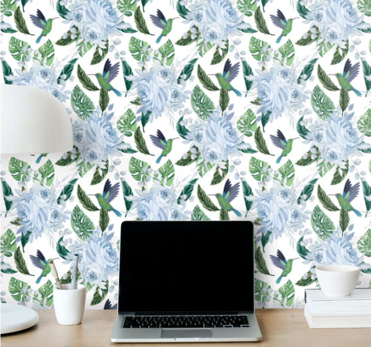 Floral Hummingbird Design flowers wallpaper - TenStickers