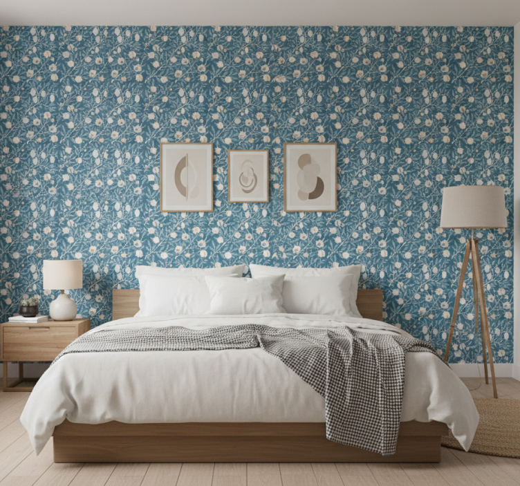 Floral inspired arrangement wall paper in bedroom - TenStickers