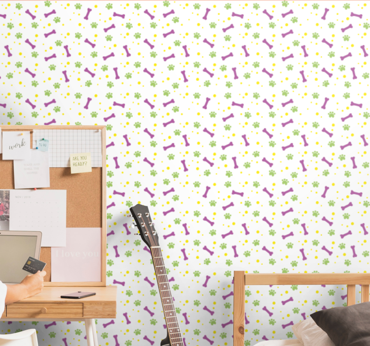 Floral Instrument Pattern wall paper in bedroom - TenStickers