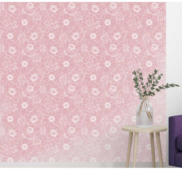 Floral Outline Motif flowers wallpaper - TenStickers
