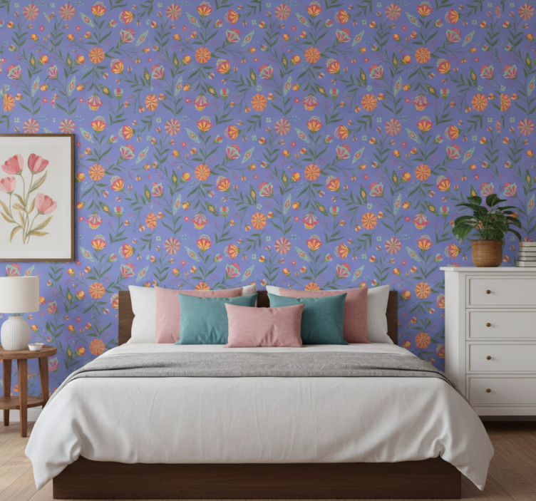 Floral pattern wall paper in bedroom - TenStickers