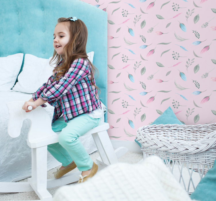Floral Pink Patterns children's wallpaper - TenStickers