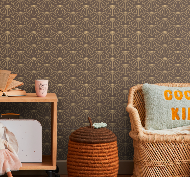 Floral wallpaper in a brown stylized pattern - TenStickers