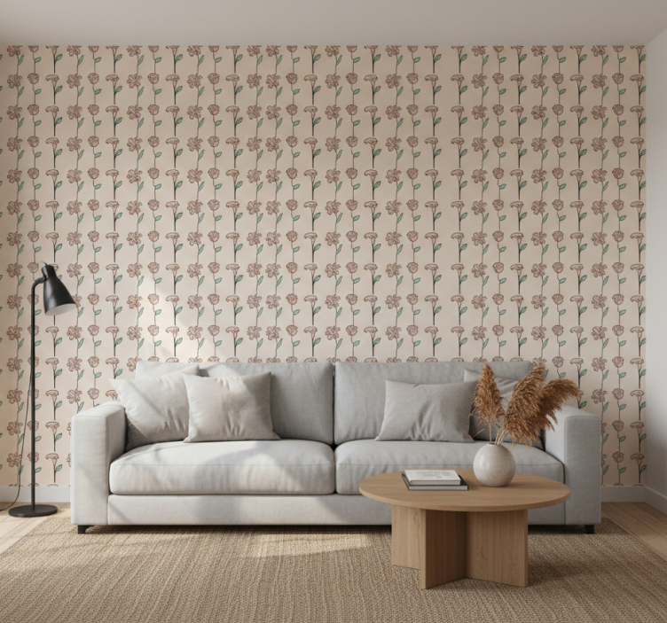 Floral wallpaper original design minimalist flowers - TenStickers