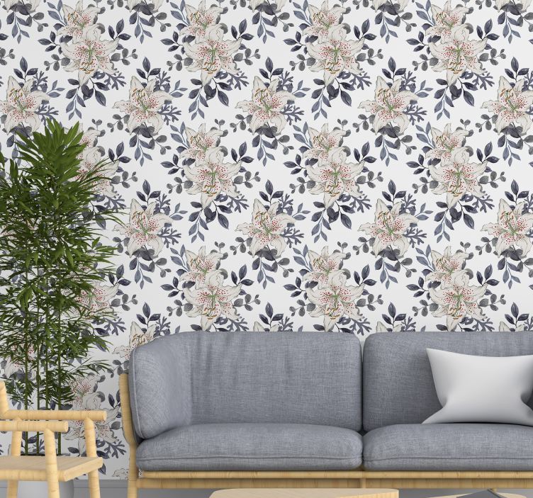 Floral White Lilies flowers wallpaper - TenStickers