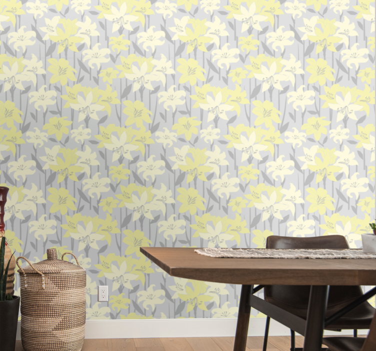 Floral yellow blooms wallpaper for dining area - TenStickers