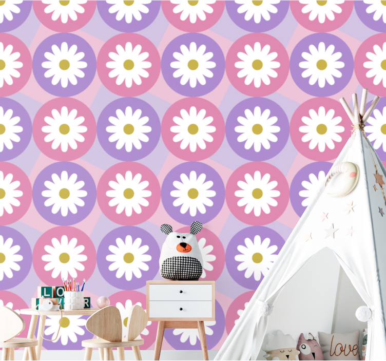 Daisy pink motif floral wallpaper - TenStickers