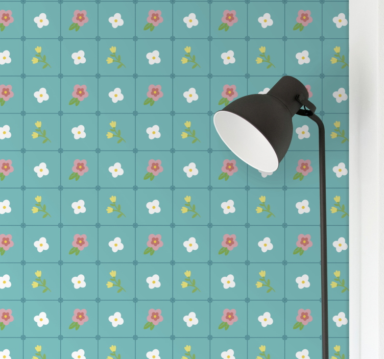 Flowering blue motifs tile effect wallpaper - TenStickers