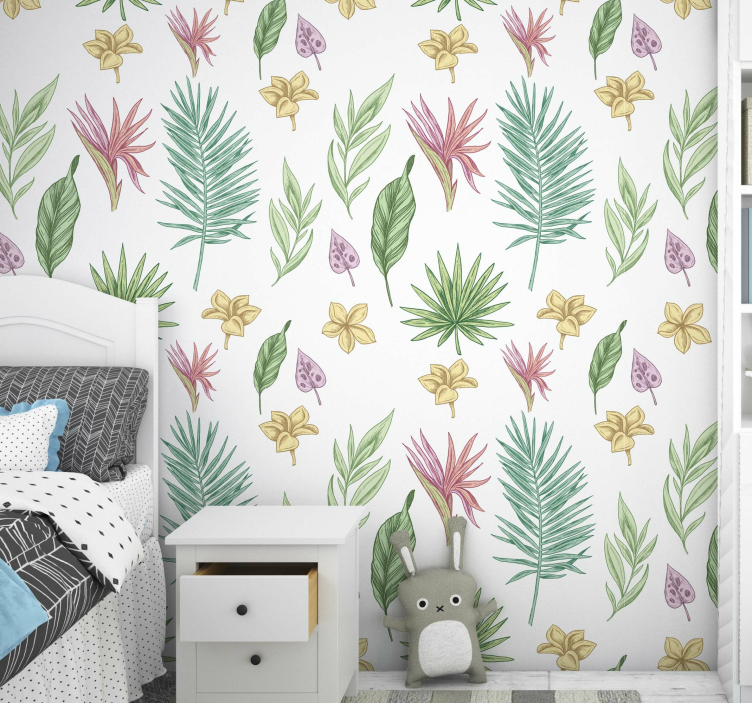 Flowers and palm trees Flower Wallpaper - TenStickers
