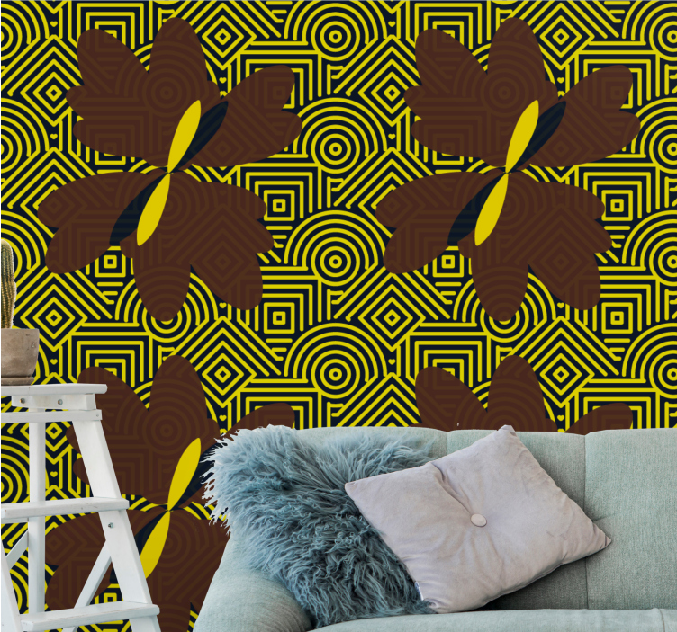 Yellow and brown pattern floral wallpaper - TenStickers