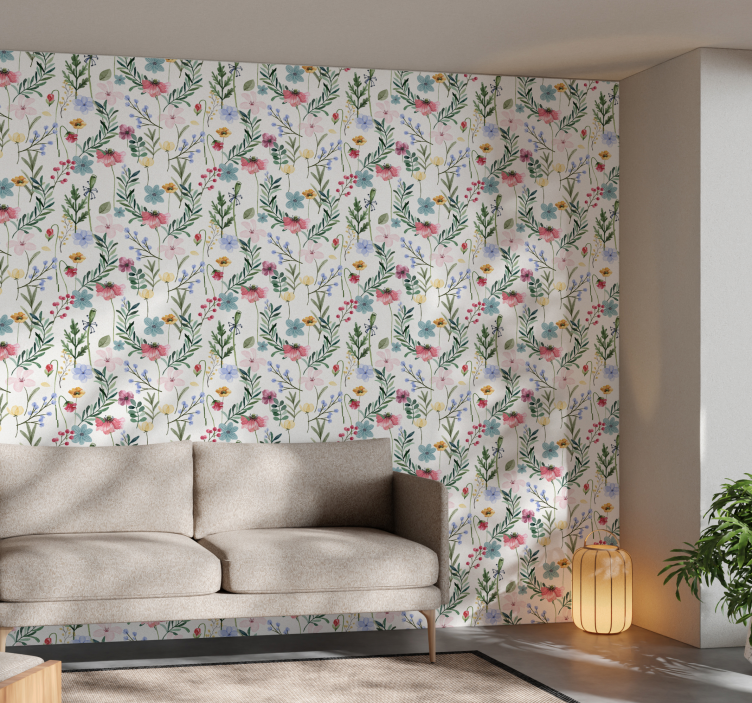 Flowers And Plants Living Room Wallpaper - TenStickers