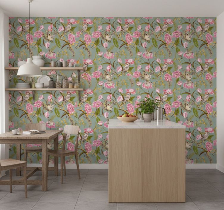 Flowers kitchen wallpaper - TenStickers