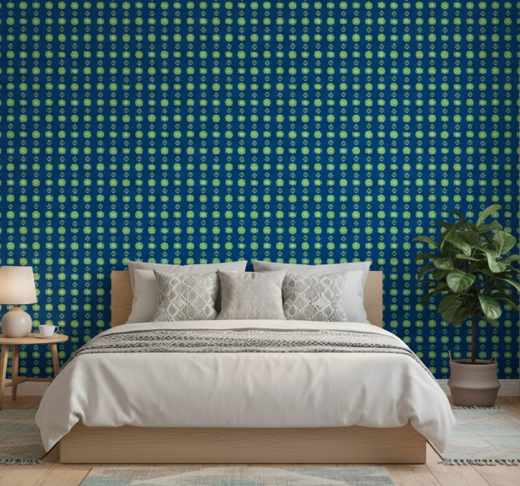 Flowers wallpaper in green and blue polish design - TenStickers