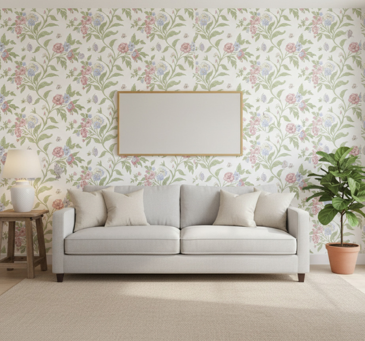 Flowers wallpaper light country house - TenStickers