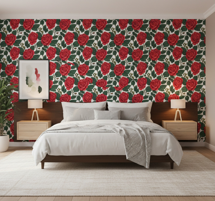 Flowers wallpaper red roses design - TenStickers
