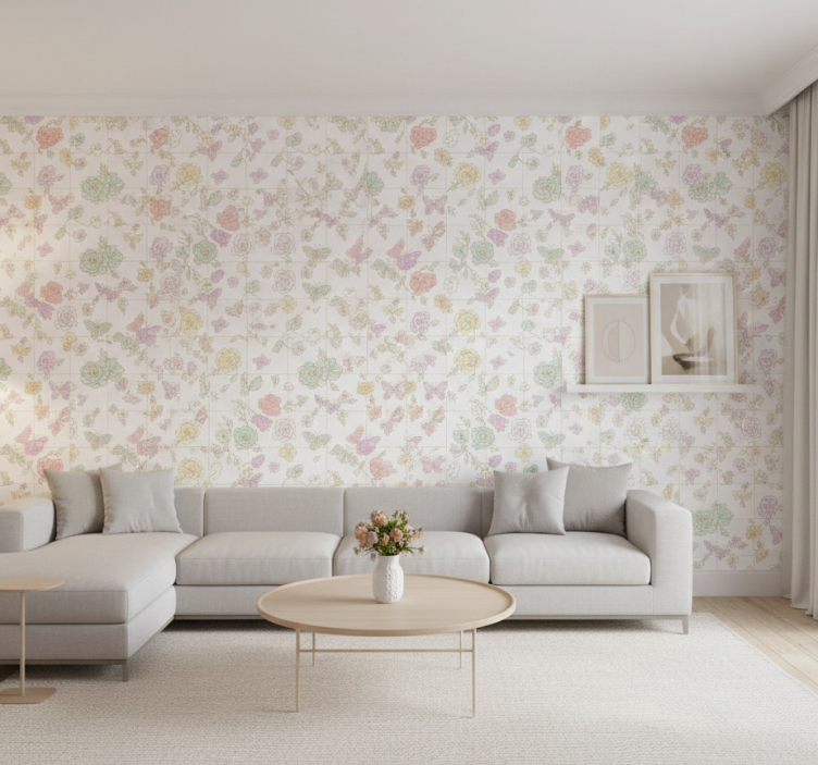 Flowers wallpaper soft color butterfly wallpaper - TenStickers