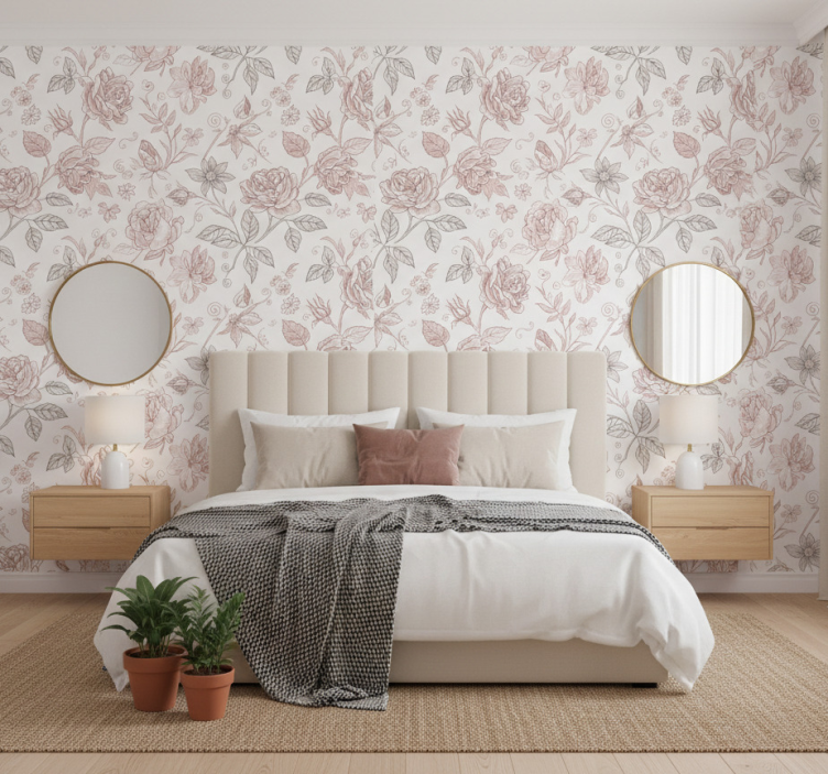 Flowers wallpaper vintage rose illustration - TenStickers
