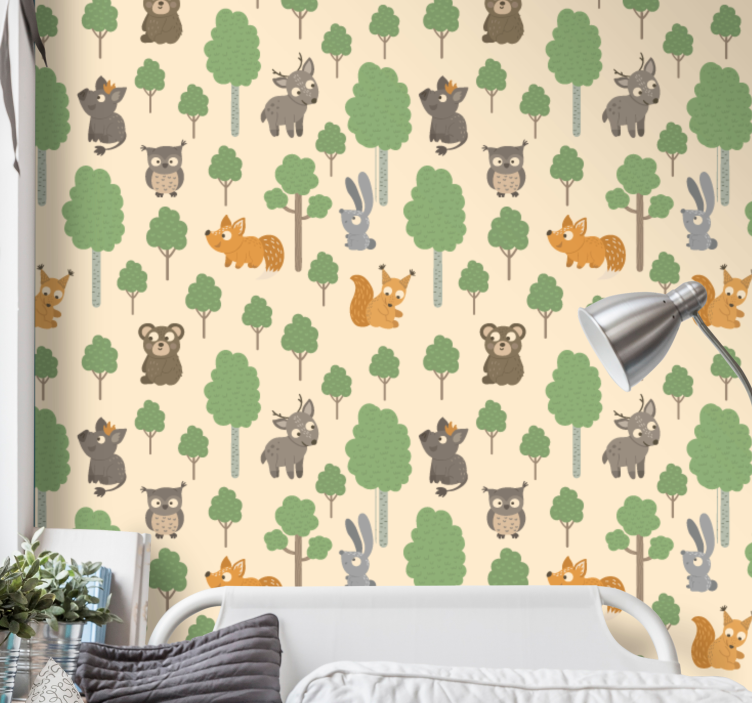 Forest creatures pattern children's wallpaper - TenStickers