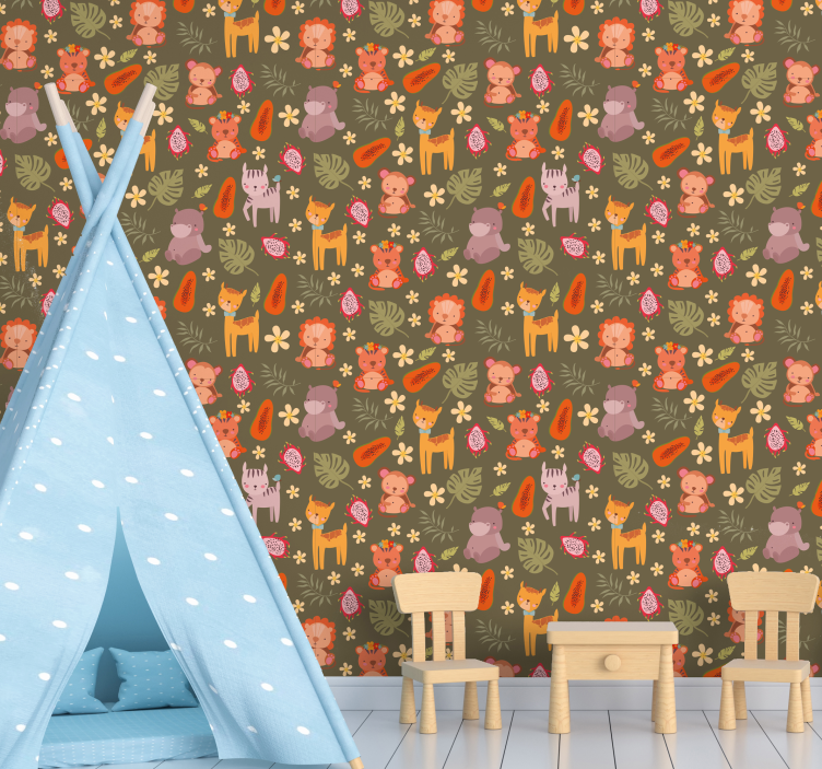 Forest Creatures Pattern animals wallpaper - TenStickers