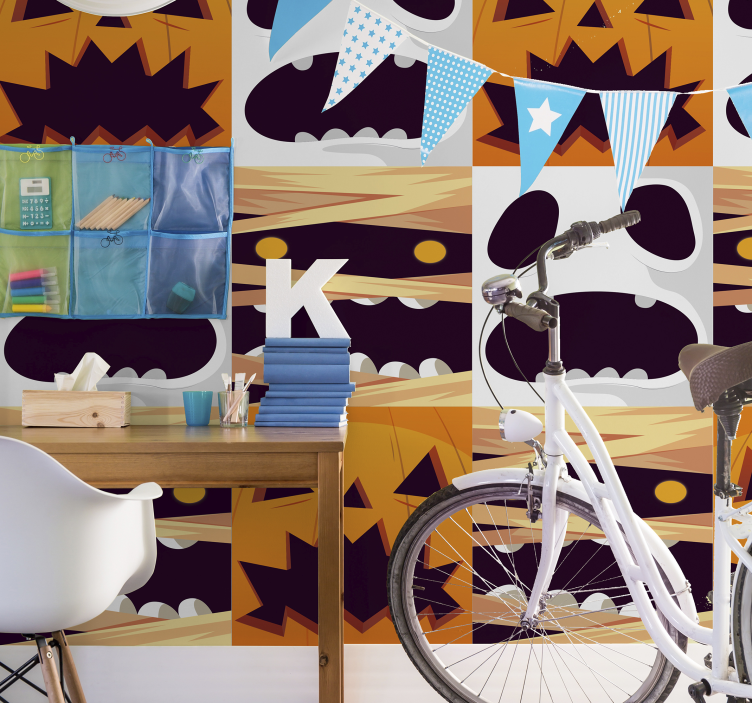 Frightening Faces cute halloween wallpaper - TenStickers