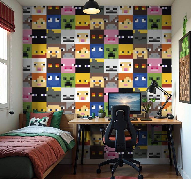 Gaming pixeled faces teenage bedroom wallpaper - TenStickers