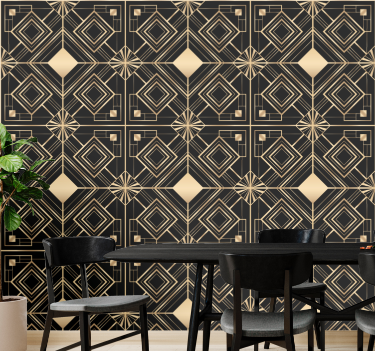 Geometric golden shapes wallpaper for dining area - TenStickers